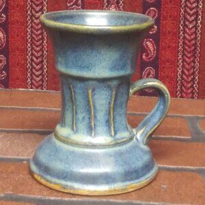 Feldman Pottery mug Blue Rutile vintage HTF Rare low handle narrow mug signed
